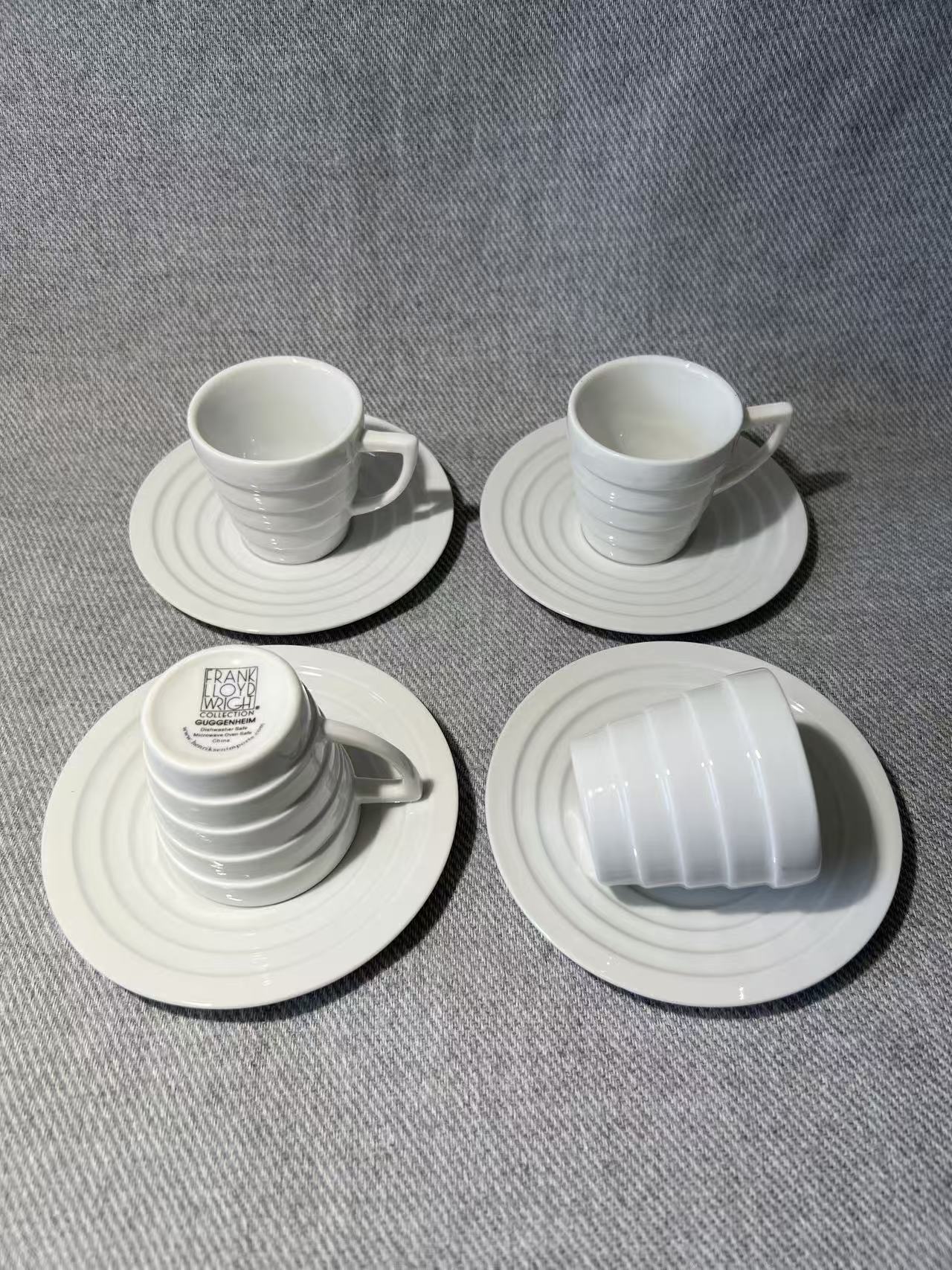 X006 - Frank Lloyd Wright - Guggenheim Spiral Espresso Cup & Saucer x 4