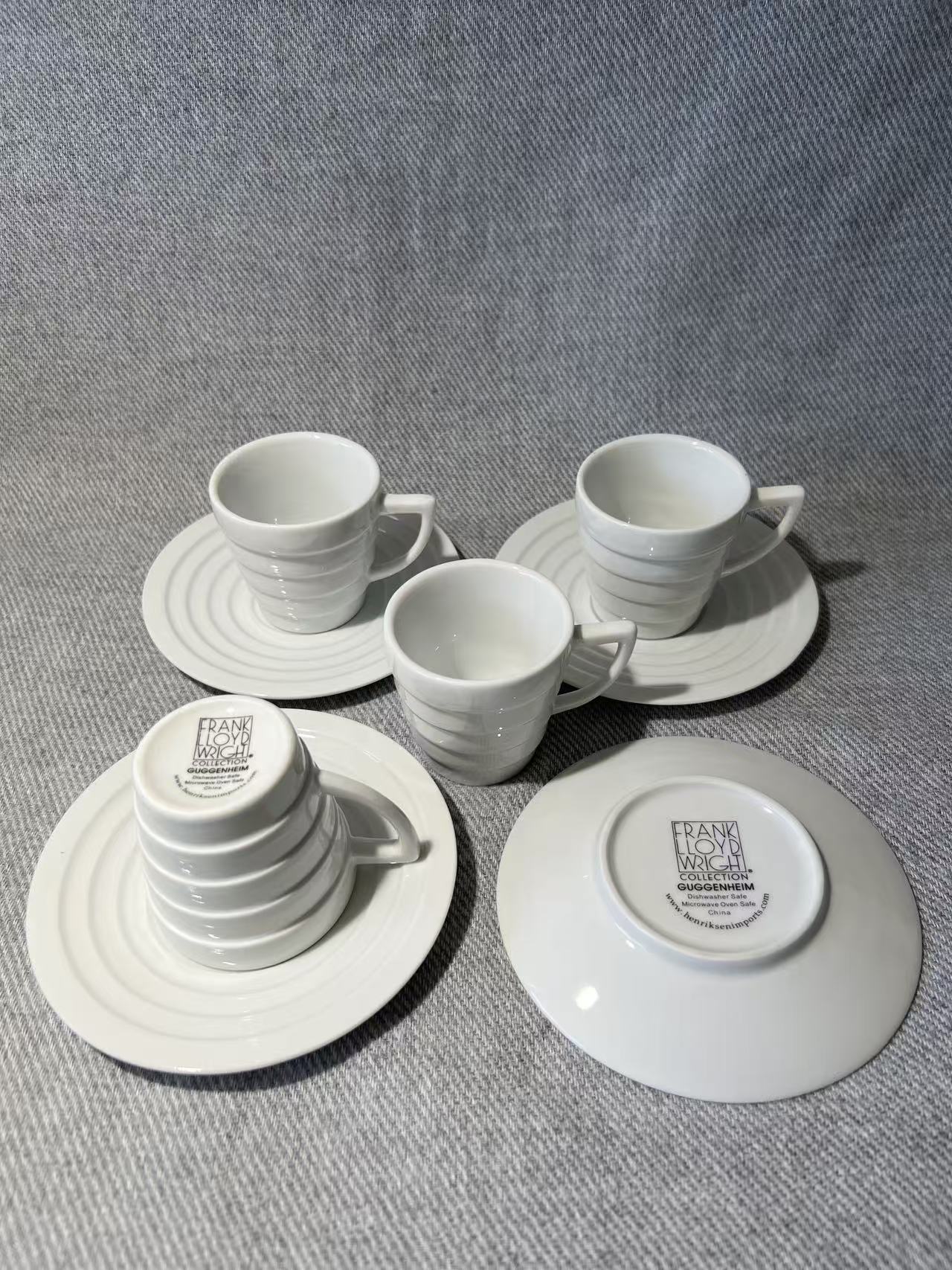 X006 - Frank Lloyd Wright - Guggenheim Spiral Espresso Cup & Saucer x 4