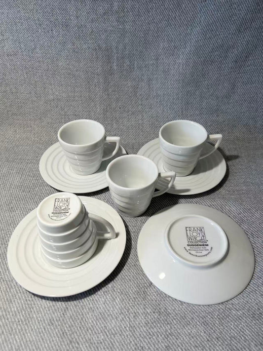 X006 - Frank Lloyd Wright - Guggenheim Spiral Espresso Cup & Saucer x 4