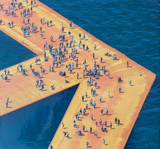 Christo and Jeanne-Claude. The floating piers. Project for lake Iseo, Italy 2014-2016 - Signed with original fabric piece