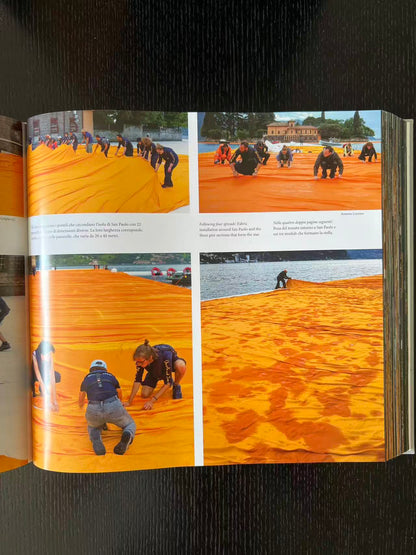 Christo and Jeanne-Claude. The floating piers. Project for lake Iseo, Italy 2014-2016 - Signed with original fabric piece