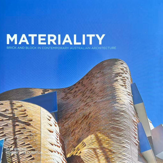 Book titled 'Materiality' with architectural imagery on a black background