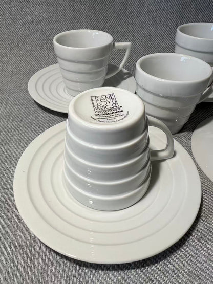 X006 - Frank Lloyd Wright - Guggenheim Spiral Espresso Cup & Saucer x 4